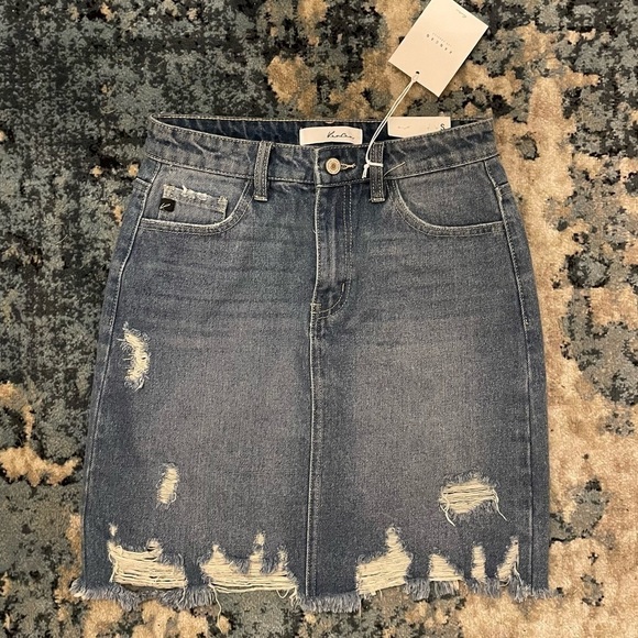 NWT Kancan Distressed Denim Skirt - Picture 1 of 3